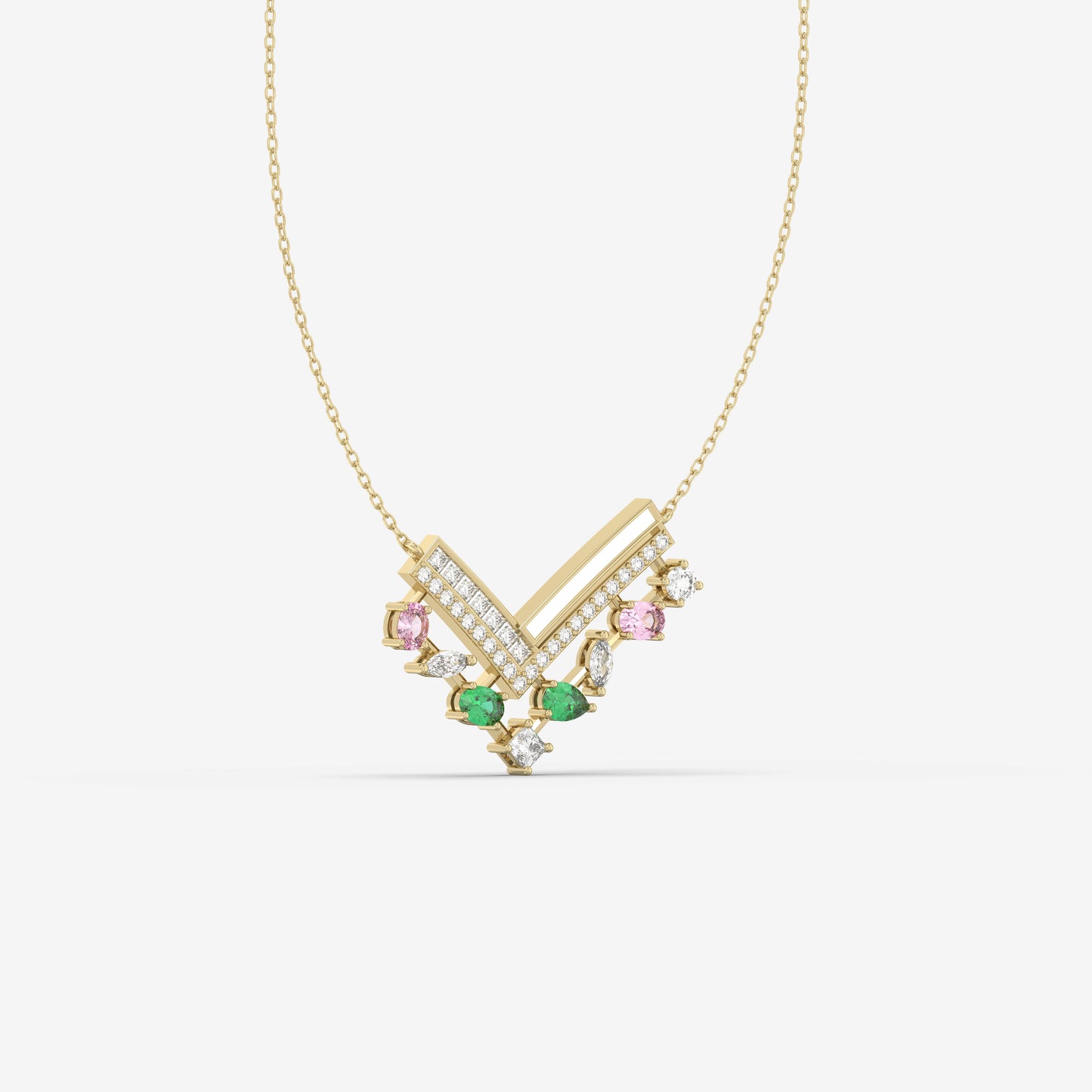Diamond, Emerald & Pink Sapphire Pendant