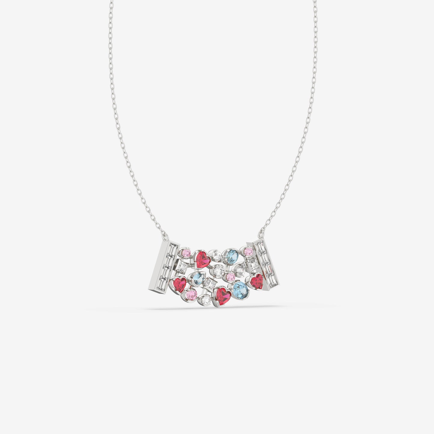 Diamond, Ruby, Aquamarine and Pink Sapphire Pendant