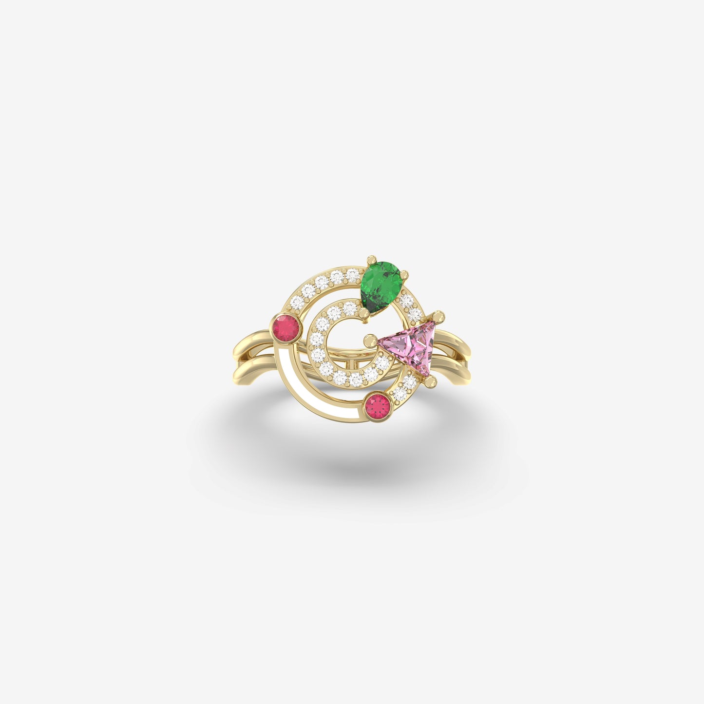 Diamond, Pink Sapphire & Ruby Ring