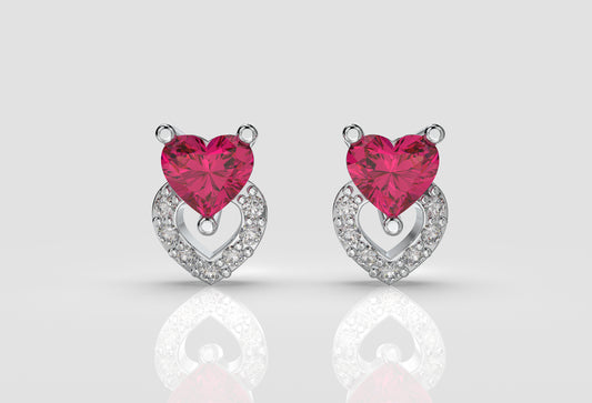Heart Ruby Earring with Round Diamond