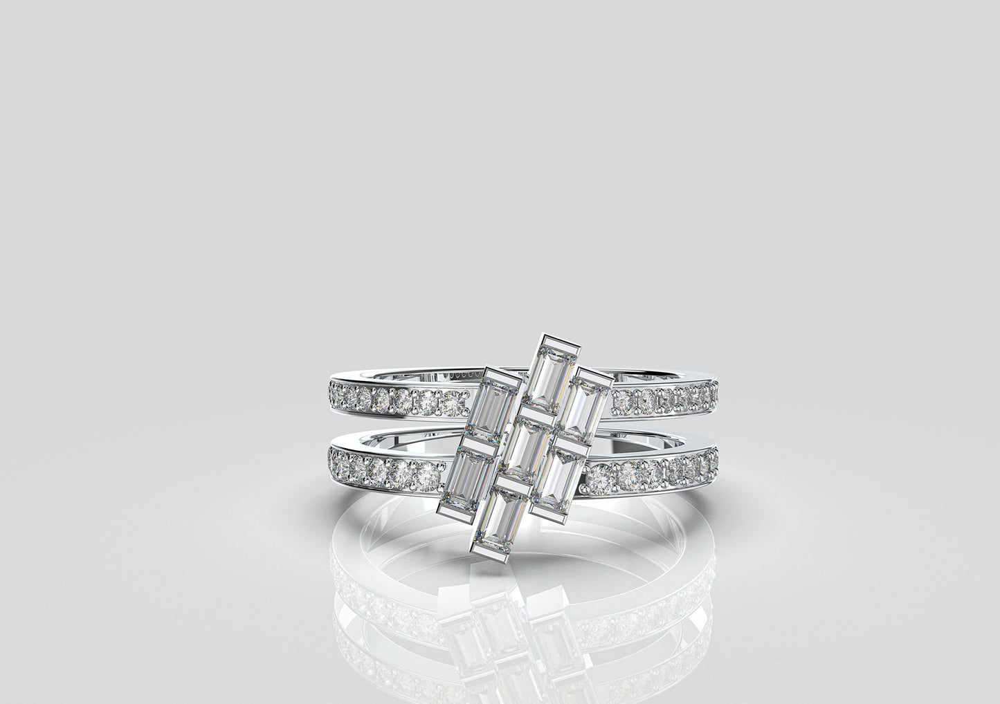 Round Diamond Ring with Baguette
