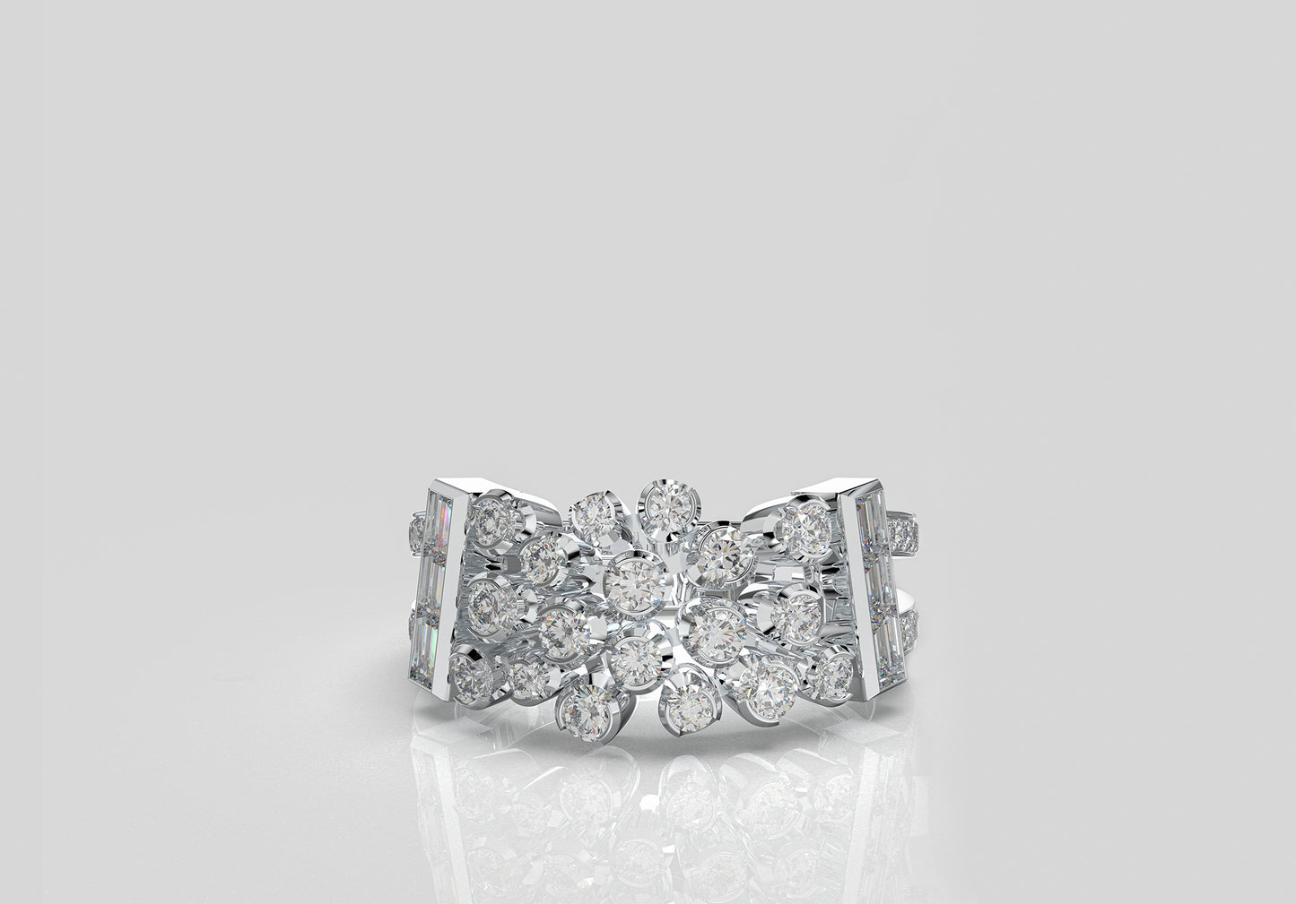 Round & Baguette Diamond Ring with Bezels
