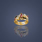 Round Diamond Ring with Marquise Ruby and Princess Diamond