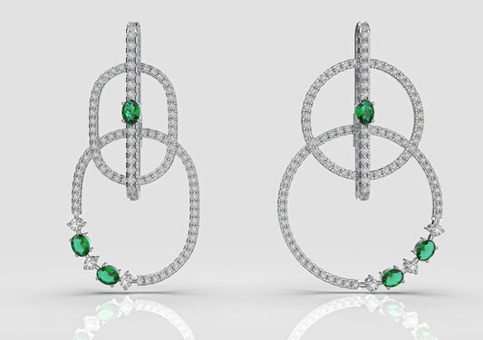 Round Diamond Earring with Oval Emerald